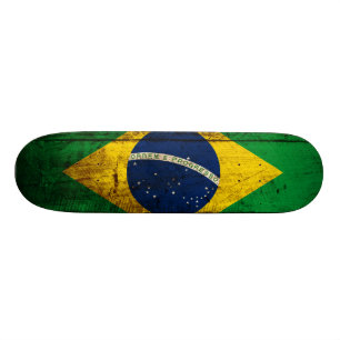 Skateboard Bandera del Brasil en grano de madera viejo