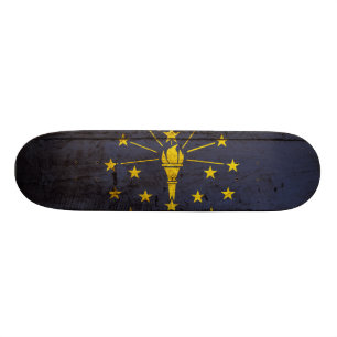Skateboard Bandera del estado de Indiana en grano de madera