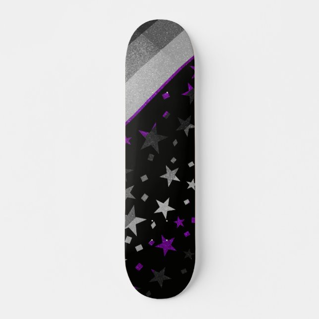 Skateboard Bandera del Orgullo Gay Starry Asexual Purpurina (Anverso )