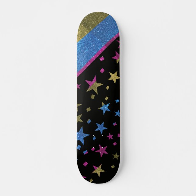 Skateboard Bandera del Orgullo Gay Starry Sparkly Pansexual P (Anverso )