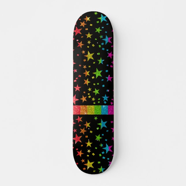 Skateboard Bandera del Orgullo Gay Starry Sparkly Rainbow Pur (Anverso )