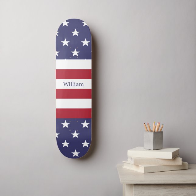 Skateboard Bandera estadounidense nombre patriótico personali (Arte de la pared)