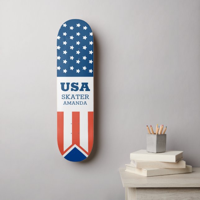 Skateboard Bandera estadounidense Patriótica Personalizada (Arte de la pared)