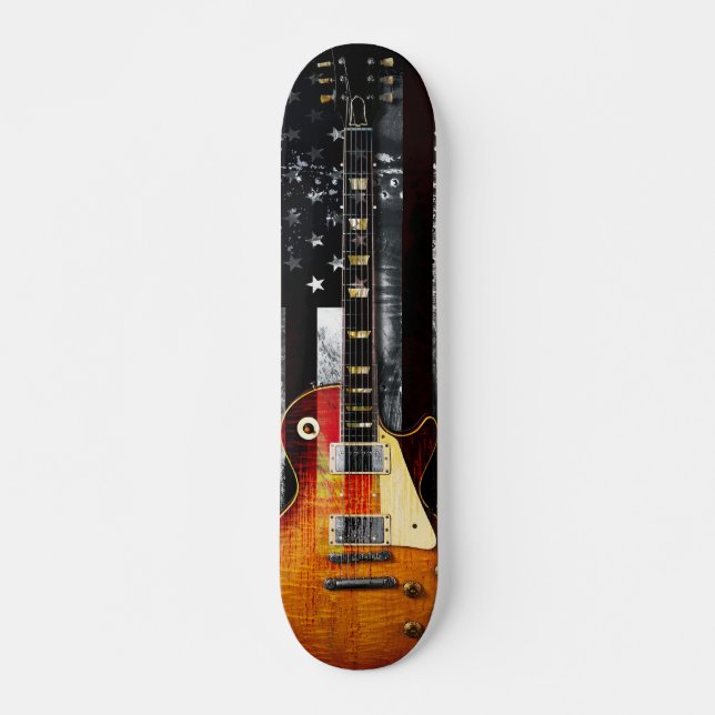 Skateboard Bandera estadounidense RETRO ROCK guitarra eléctri (Anverso )