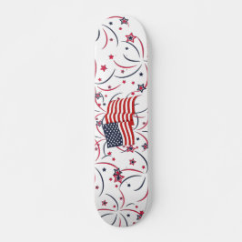 Skateboard Bandera estadounidense y fuegos artificiales