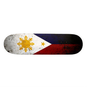 Skateboard Bandera negra de Filipinas del Grunge