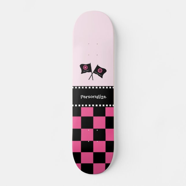 Skateboard Banderas y nombres de Carreras de cheques rosados  (Anverso)