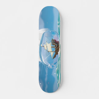 Skateboard Barco en una botella en el mar