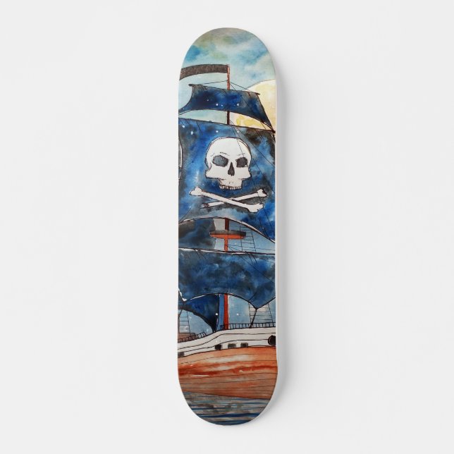 Skateboard Barco pirata con luna llena (Anverso )