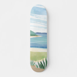 Skateboard Beach Grass Bay | Watercolor Ocean Coastal Sea