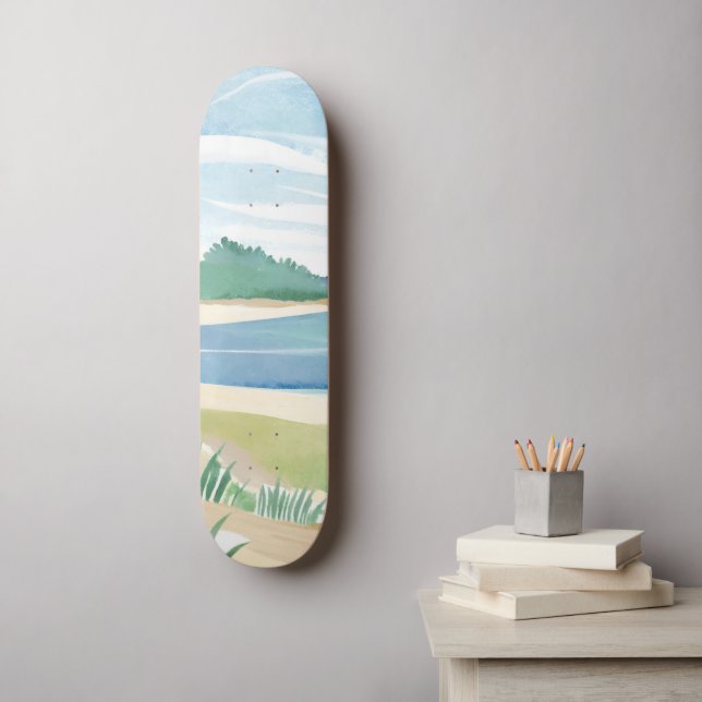 Skateboard Beach Grass Bay | Watercolor Ocean Coastal Sea (Arte de la pared)