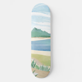Skateboard Beach Grass Bay | Watercolor Ocean Coastal Sea