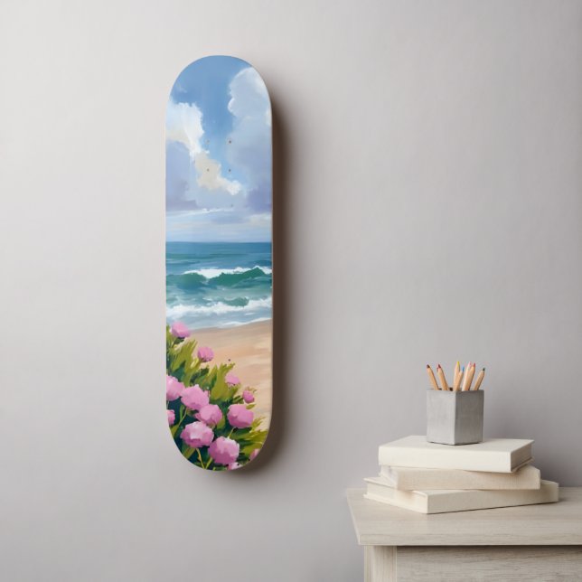Skateboard Beach in Bloom | Pink Hydrangea Oceanside Coastal (Arte de la pared)