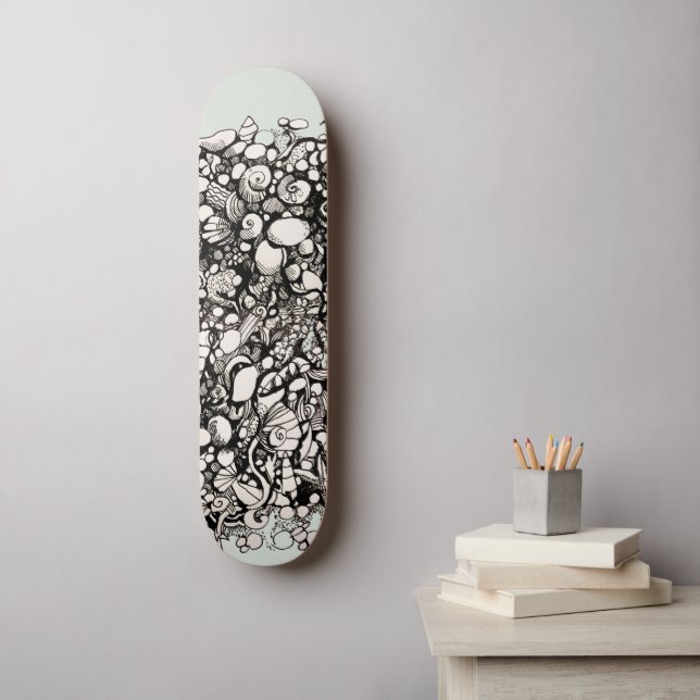 Skateboard Beach Pebble drawing black and white (Arte de la pared)
