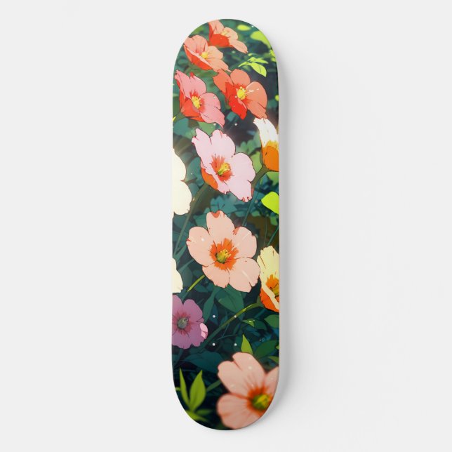 Skateboard Beautiful colorful anime flowers (Anverso)