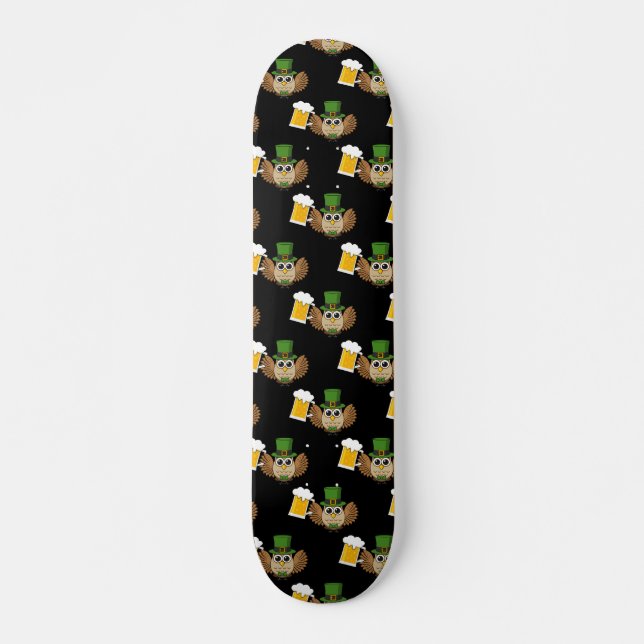 Skateboard Beber de búho St Patrick's Day Pattern (Anverso )