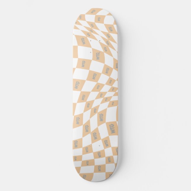 Skateboard beige a cuadros y retro moderno gris (Anverso)