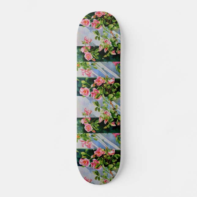 Skateboard Bellas rosas rosas rosas, rosas rojas, acuarelas f (Anverso)