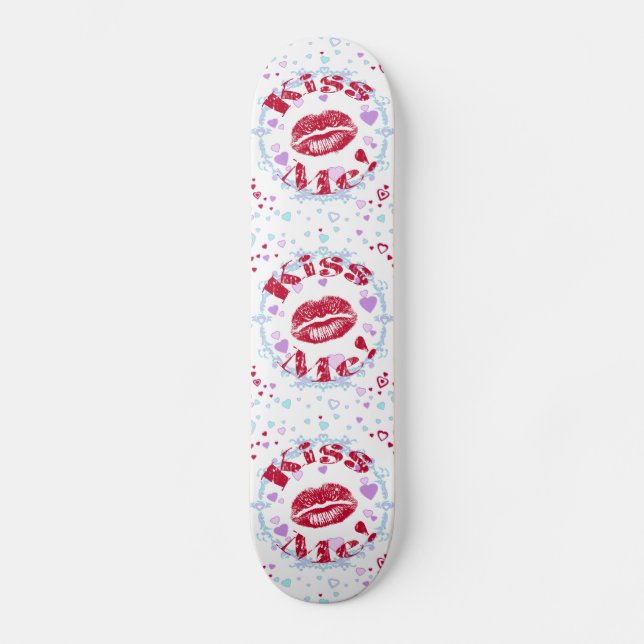 Skateboard ¡Bésame! Labios Rojos Con Corazón (Anverso)