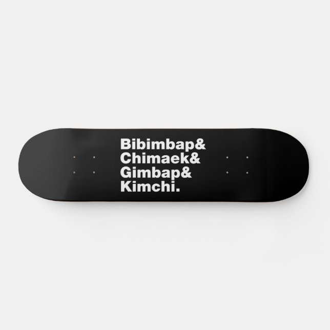 Skateboard Bibimbap y Chimaek, Gimbap y Kimchi. Alimentos cor (Horz)