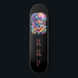 Skateboard *~* Big Rainbow Hair Troll AP89 Neon Inicial<br><div class="desc">(Código de búsqueda AP89 para elementos Troll y AP88 para elementos de temas medievales) Transferir fácilmente a otros productos Zazzle. Skateboard de fondo NEGRO. Los colores brillantes y tan felices del NÓNICO Arcoiris simplemente emiten las imágenes TROLL y LETRAS. Personalizar / Personaliza tus INICIALES / MONOGRAM. Whimsical Cute divertido Long...</div>