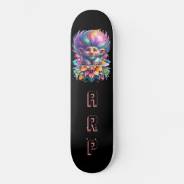 Skateboard *~* Big Rainbow Hair Troll AP89 Neon Inicial
