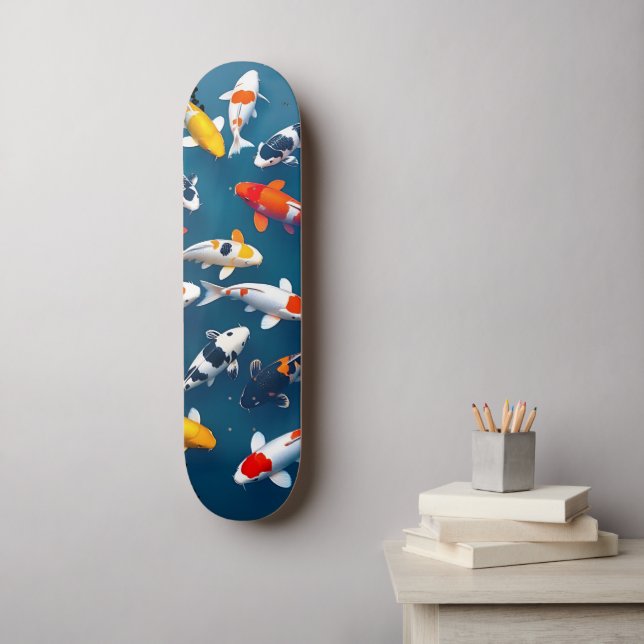 Skateboard Bird's Eye View of Colorful Koi Fish Pond (Arte de la pared)