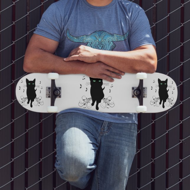 Skateboard Black Cat Surrounded by Whispering Notes of Music (Exterior 3)