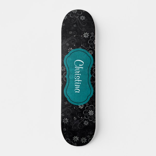 Skateboard Black Floral Old School (Anverso )