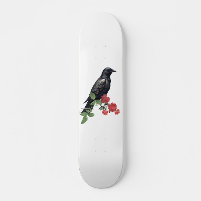 Skateboard Black Raven & Red Roses Skate Deck (Anverso )