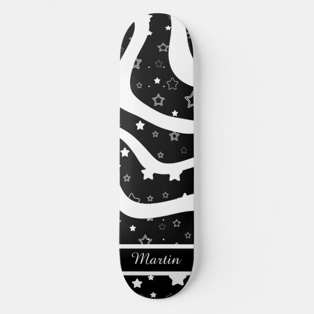 Skateboard Black &white stars on lines custom name (Anverso)