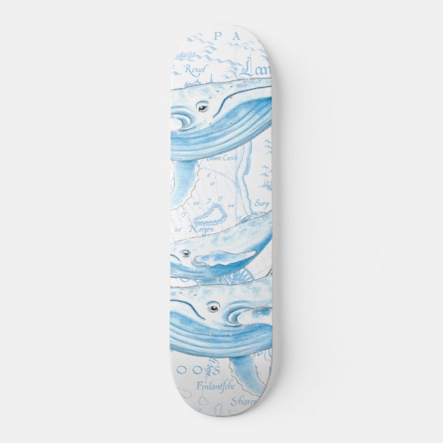 Skateboard Blanco de la familia de las ballenas azules (Anverso)