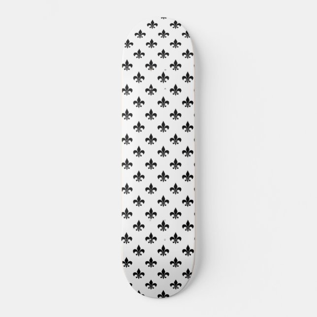 Skateboard Blanco Negro Fleur De Lis Delicado Mardi Gras (Anverso)