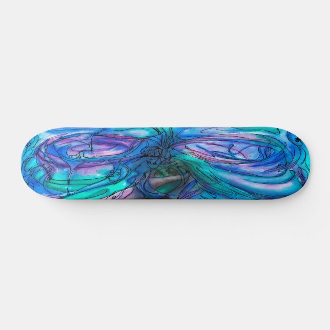 Skateboard Blue Fantasy Watercolor (Horz)