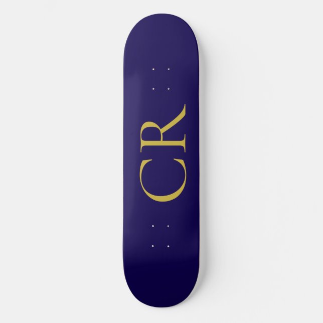 Skateboard Blue & Gold Color Monogram Modern Minimalist  (Anverso)