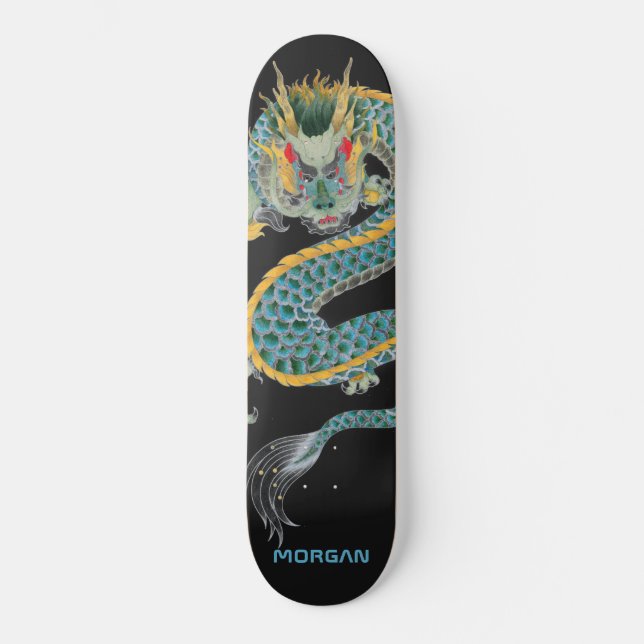 Skateboard Blue Gold Dragon personalizada (Anverso)