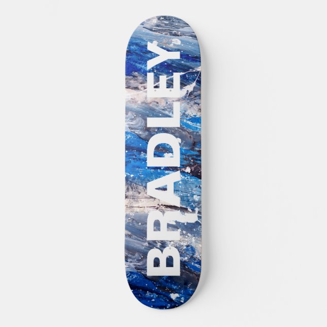 Skateboard Blue Modern Resumen Personalizado Nombre Personali (Anverso)