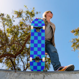 Skateboard Blue Monochrome Checkerboard Pattern
