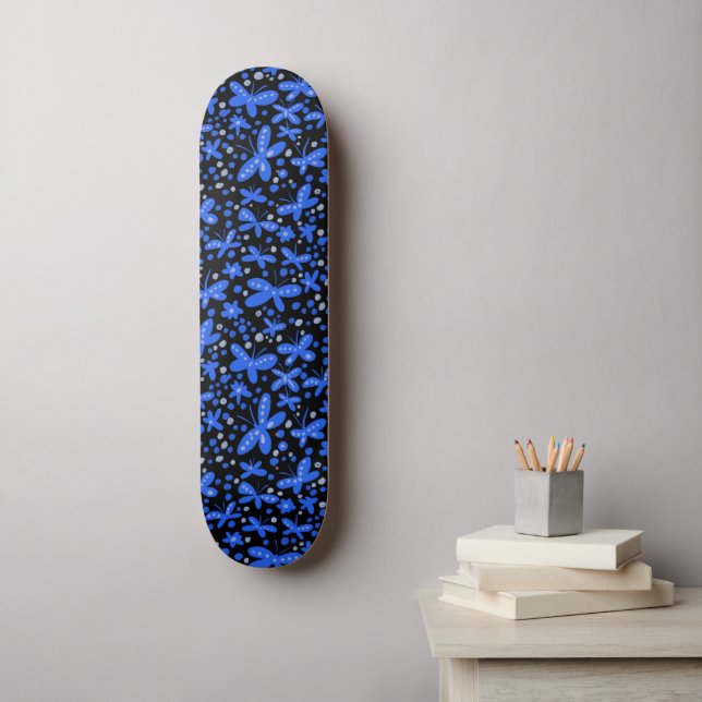 Skateboard Blue Night Butterflies  (Arte de la pared)