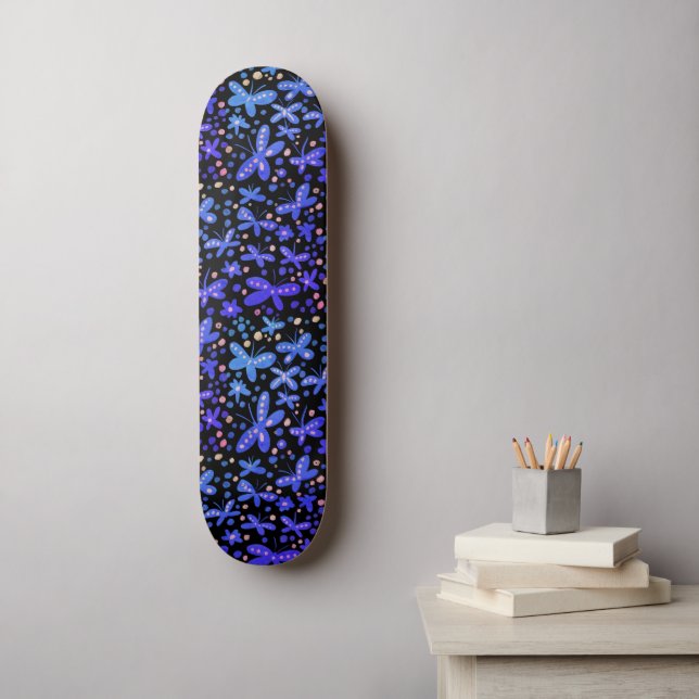 Skateboard Blue Night Butterflies  (Arte de la pared)