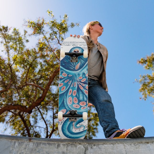 Skateboard Blue Octopus Tentacles Mapa de cosecha de arte náu (Exterior 1)