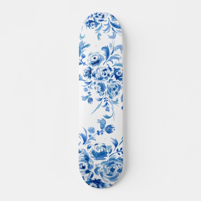 Skateboard Blue Portuguese Floral Pattern (Anverso )