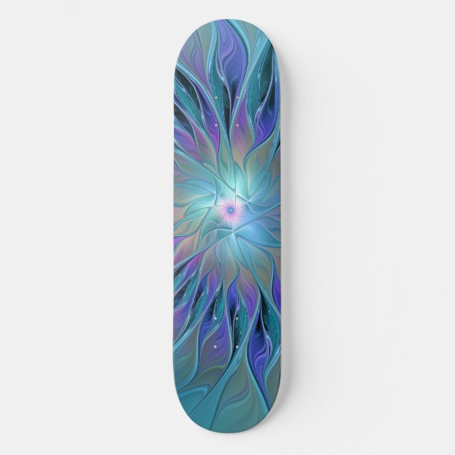 Skateboard Blue Purple Flower Dream Resumen arte fractal (Anverso)