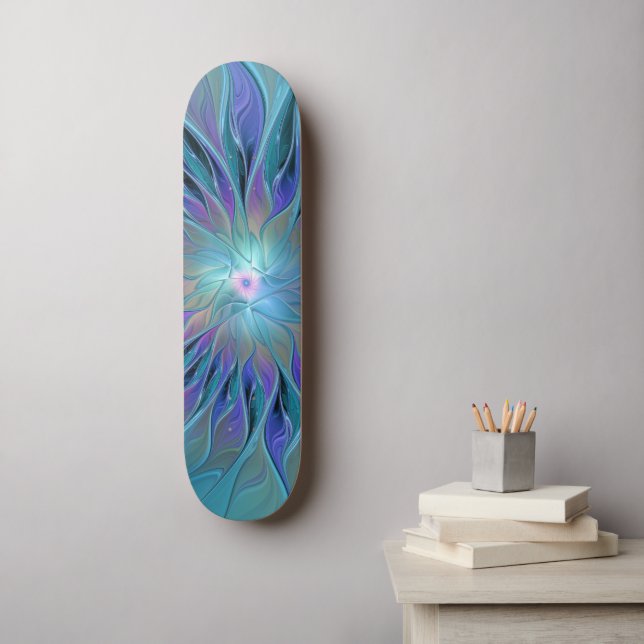 Skateboard Blue Purple Flower Dream Resumen arte fractal (Arte de la pared)
