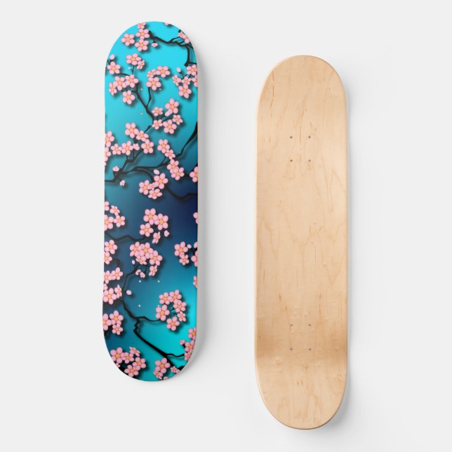 Skateboard Blue Sky Bird Cherry Blossom (Anverso)