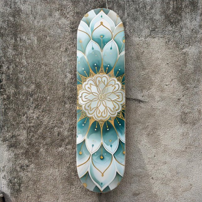 Skateboard Blue Verde azulada Gold Floral Mandala (Subido por el creador)