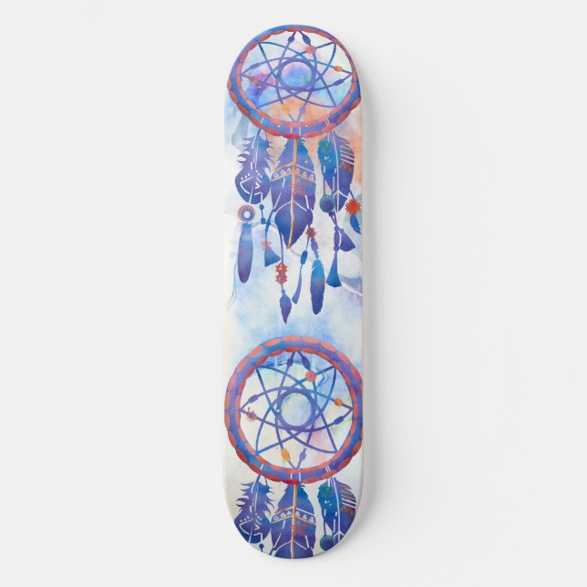 Skateboard Blue Watercolor Dreamcatcher Boho moderno (Anverso)
