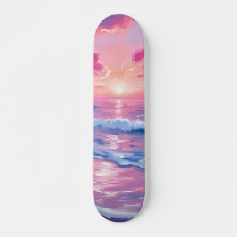 Skateboard Blush Ocean Sunset Waves Watercolor