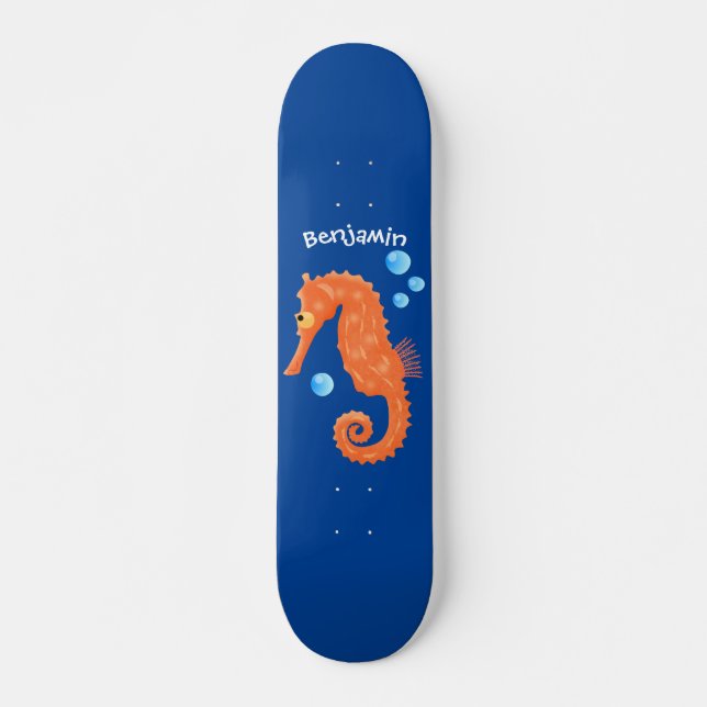 Skateboard Bóbulas de caballito de mar naranja personalizado  (Anverso )
