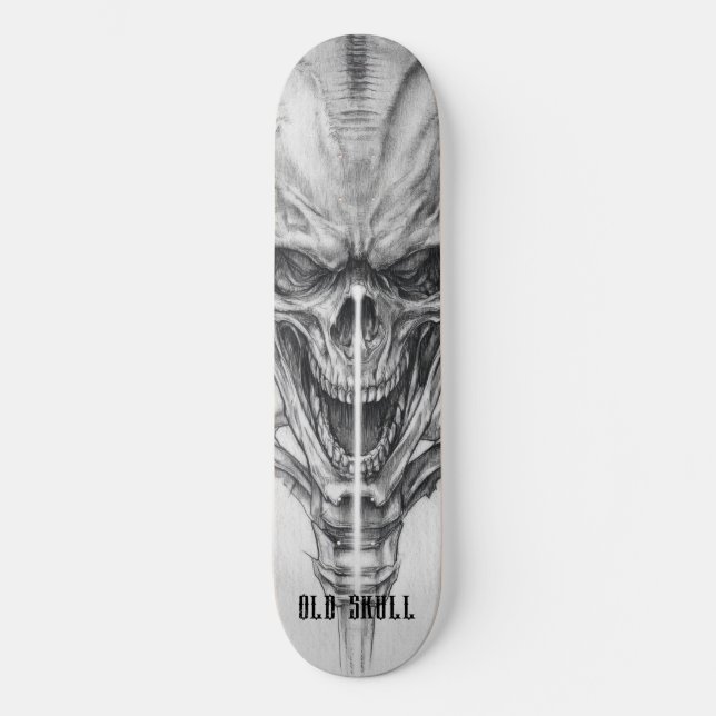Skateboard Boceto de Cráneo Viejo (Anverso)